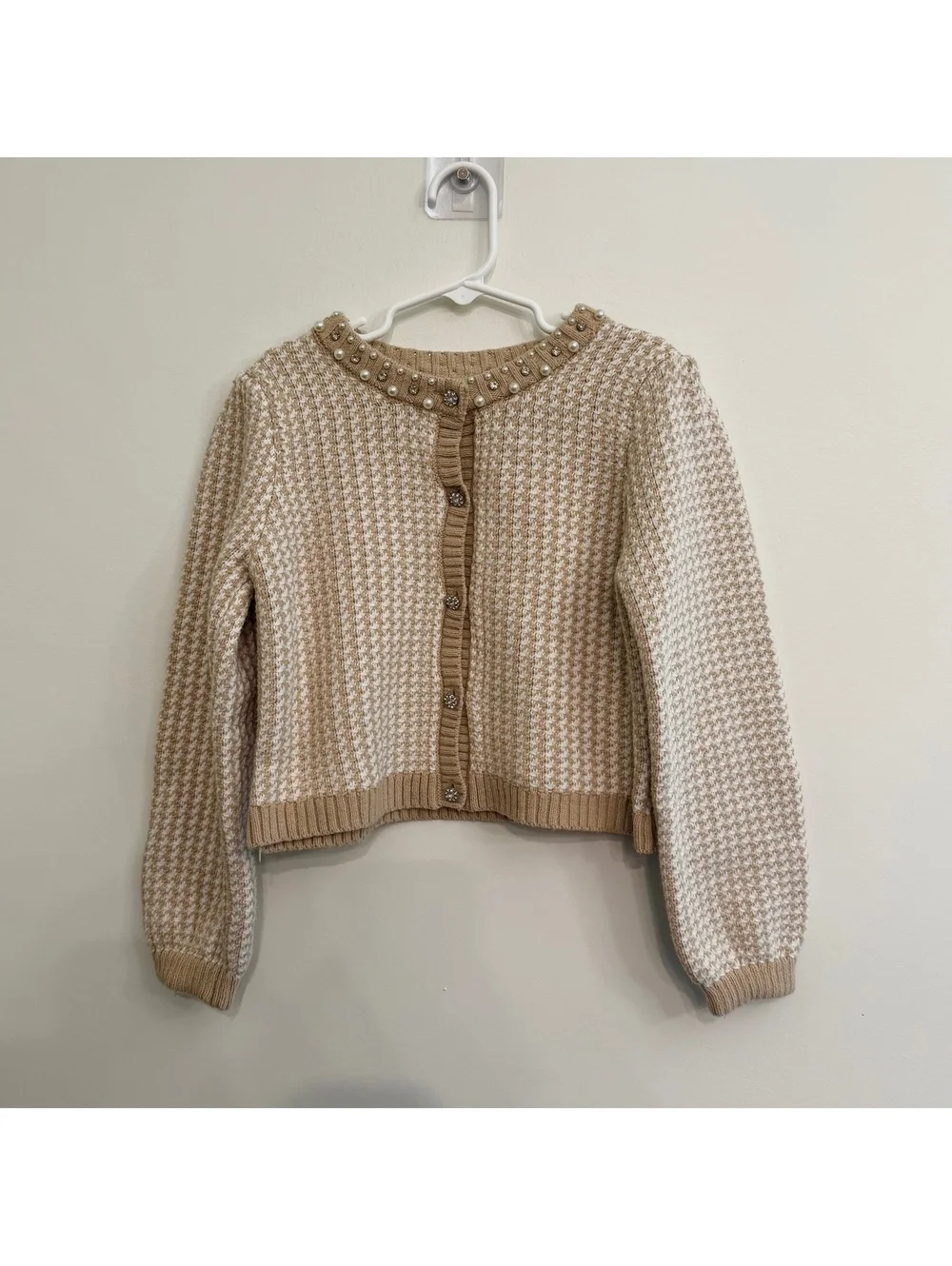 Tahari Girls' Knit Cardigan Sweater with Pearl and Rhinestone Detail Size 7-8 Y